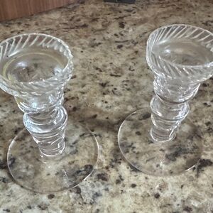 Clear Glass Twisted Stem Candle Holders - Pair